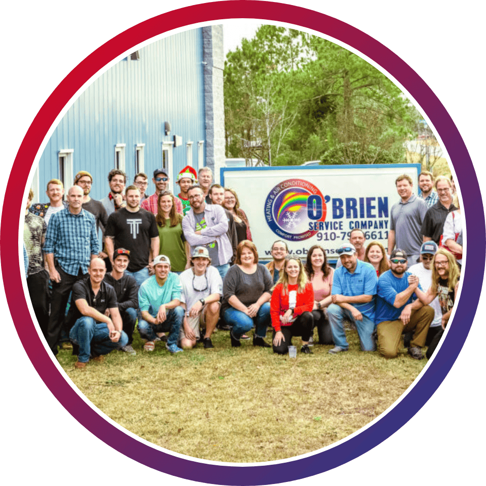 Entire O'Brien Service Company team outside office in Wilmington, NC.